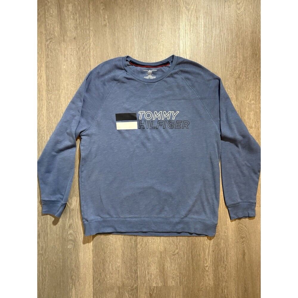 Tommy Hilfiger Mens Blue Graphic Logo Crewneck Sweatshirt Size L